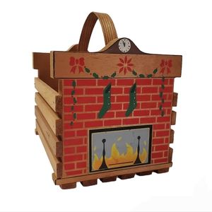 Vintage Sawmill Critters Handmade Holiday Fireplace Scene Basket Crate